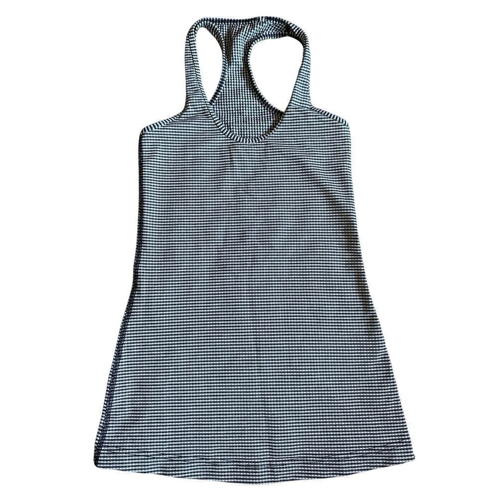 Lululemon Cool Racerback Gingham Inkwell Blue White Stripe Tank Top Womens 2